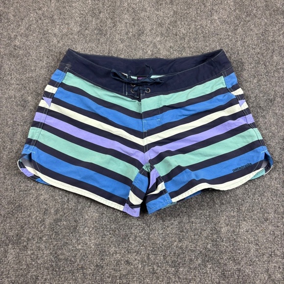 PATAGONIA Women’s W’s Wavefarer Boardshort 5” Water Ribbons: Dam Blue size: 8 - Picture 1 of 11